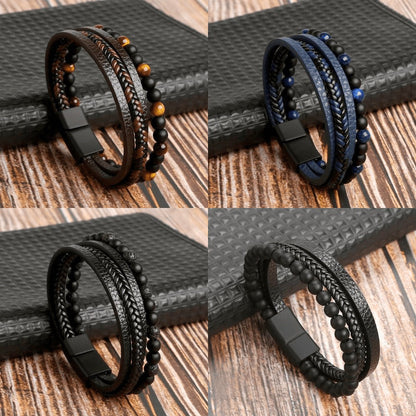 Hochwertiges Lederarmband für Männer - Stilvolles Bling mit Edelsteinen und Charms