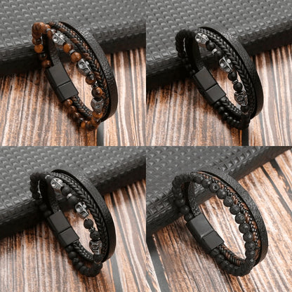 Hochwertiges Lederarmband für Männer - Stilvolles Bling mit Edelsteinen und Charms