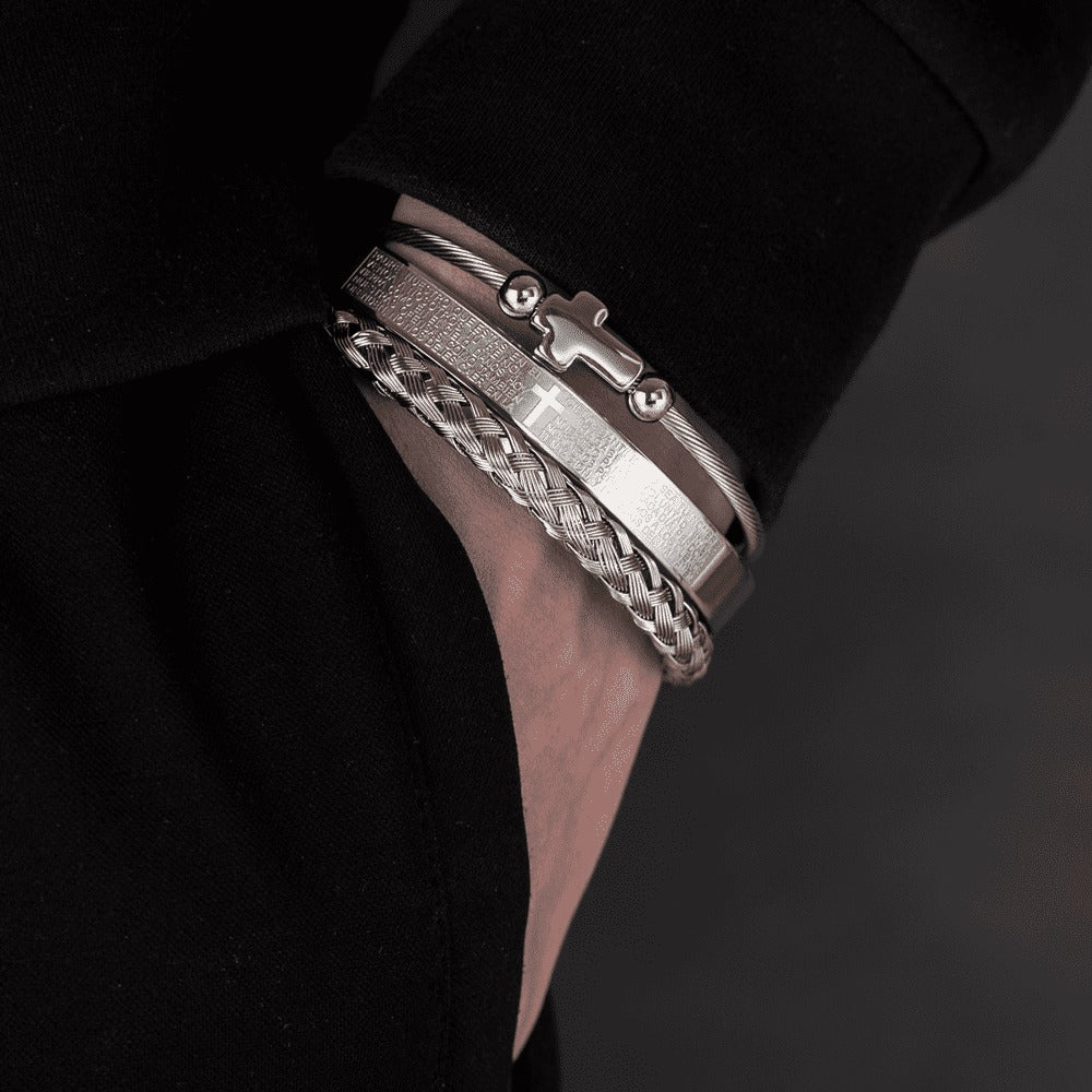 Trio von Unser Vater Kreuz Armreifen - Schickes Edelstahl mit Gold- und Silber-Finish