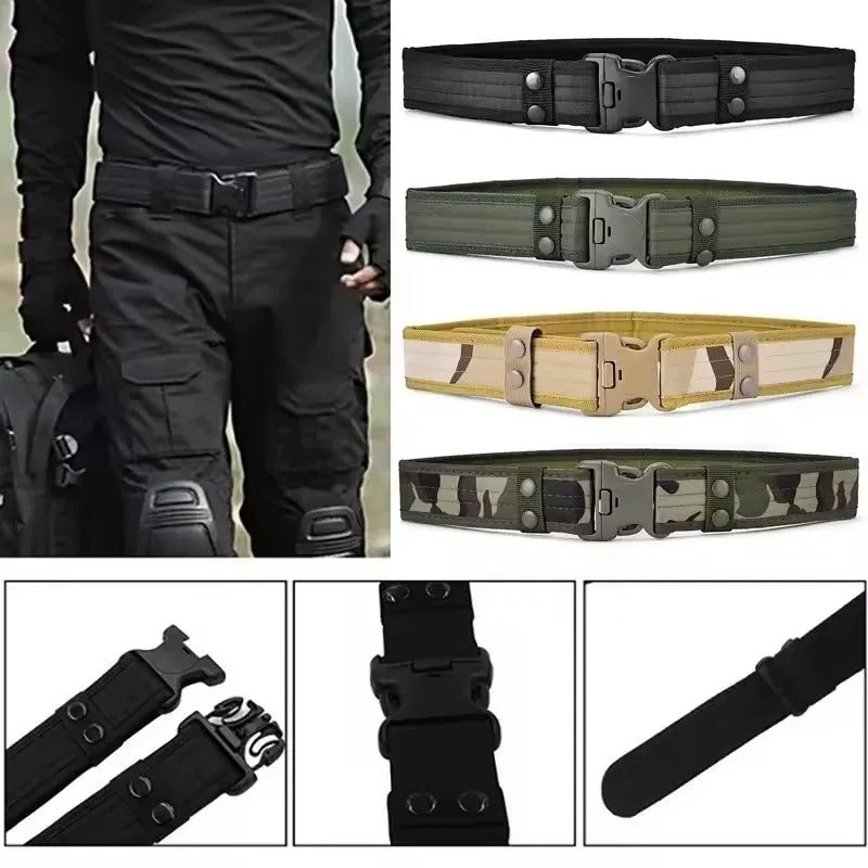 New Style Men's Quick-Release Tactical Belt - Outdoor Camouflage Nylon Wide Waist Belt for Mountaineering, Hiking, Work, Fishing