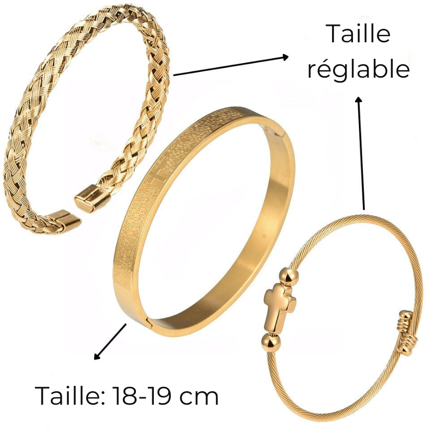 Trio von Unser Vater Kreuz Armreifen - Schickes Edelstahl mit Gold- und Silber-Finish